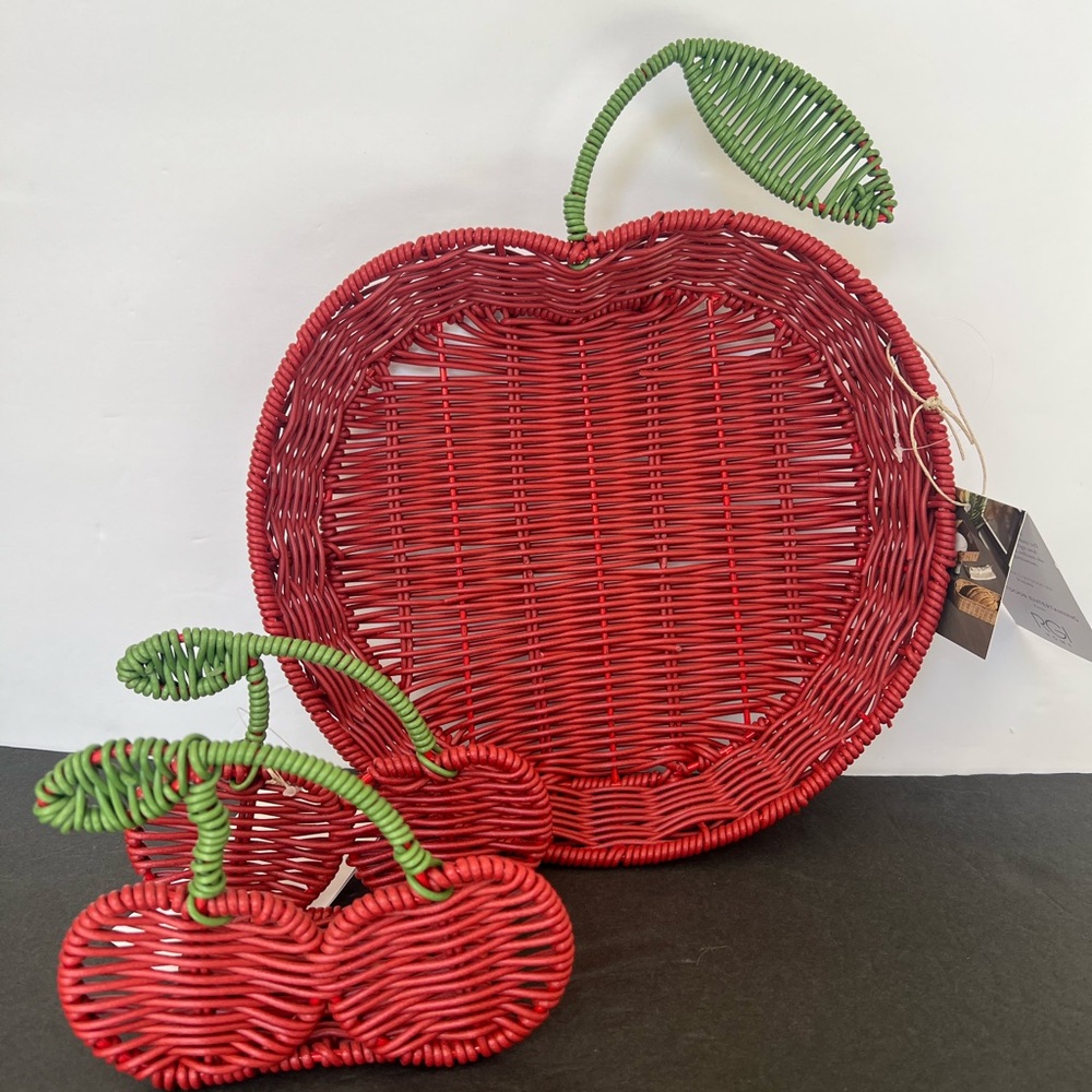 NWT RGI Home Cherry Wicker Tray and Napkin Holder